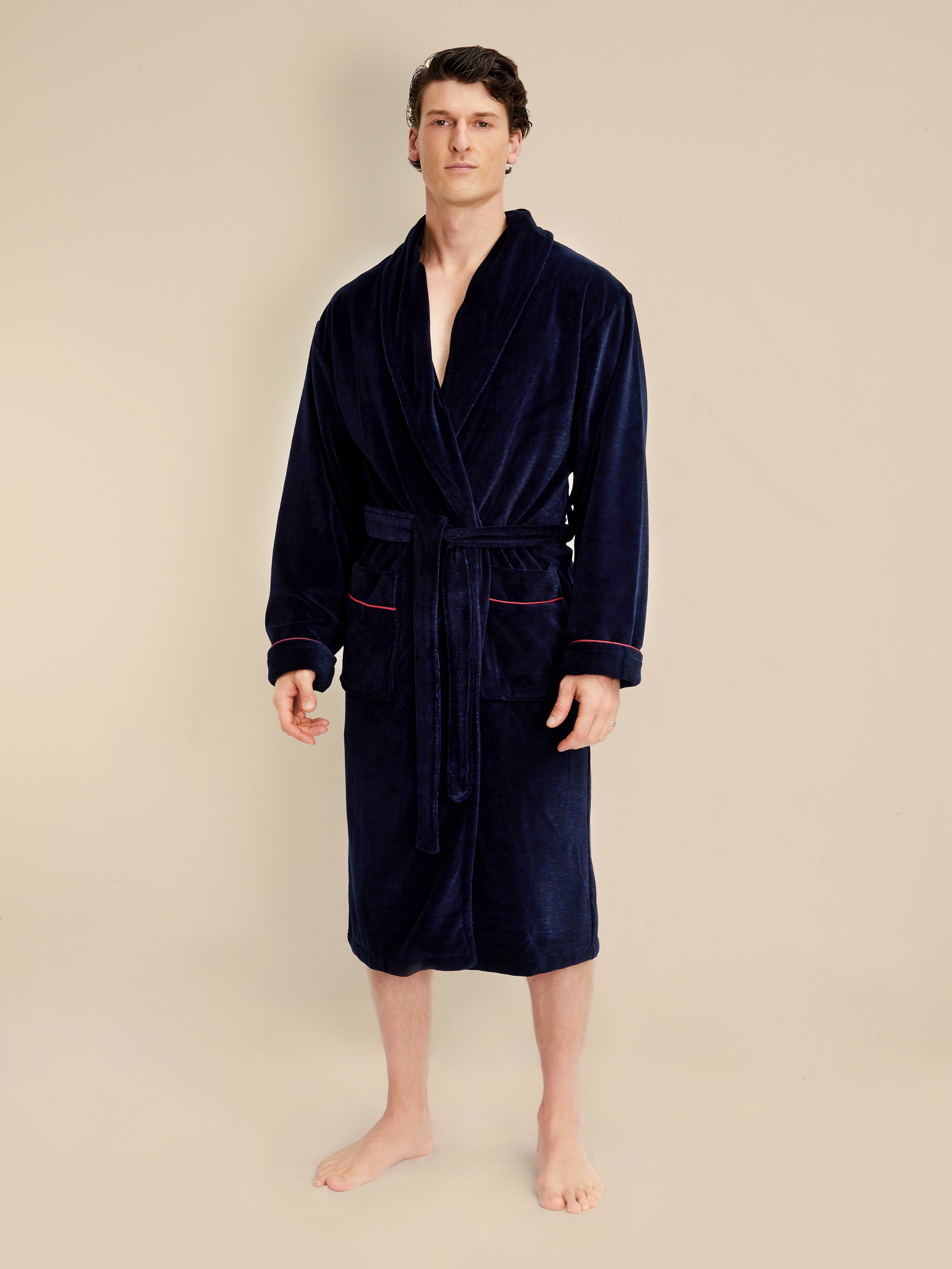Peignoir en velours de coton Carnegie bleu marine