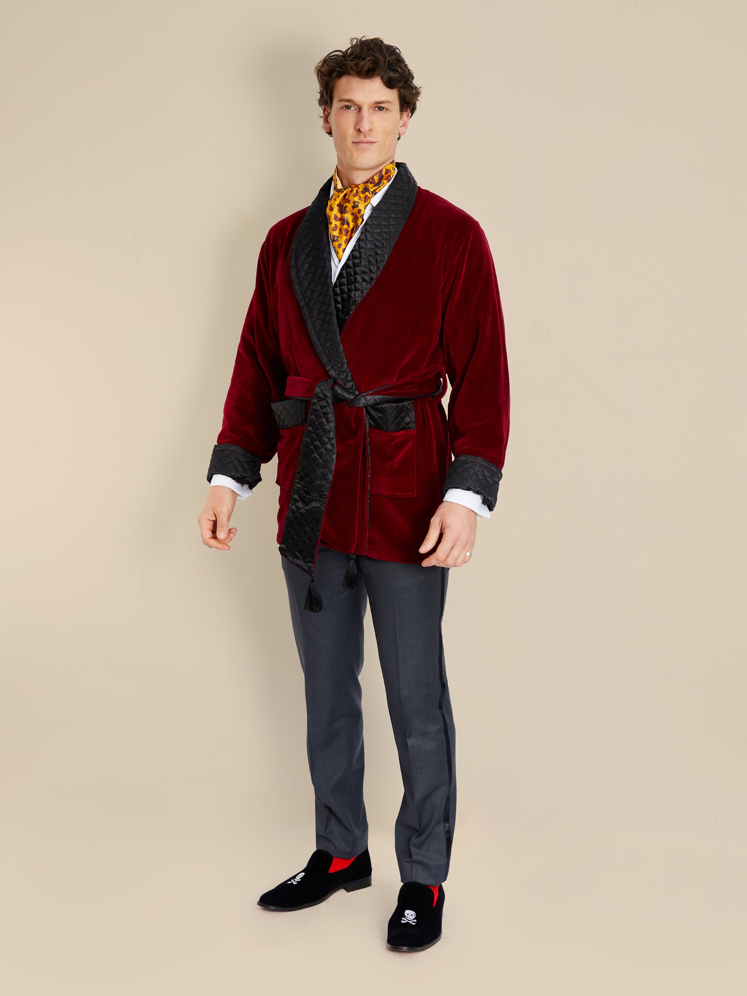 Belgravia Luxury Cotton Short Velvet Robe in Burgundy