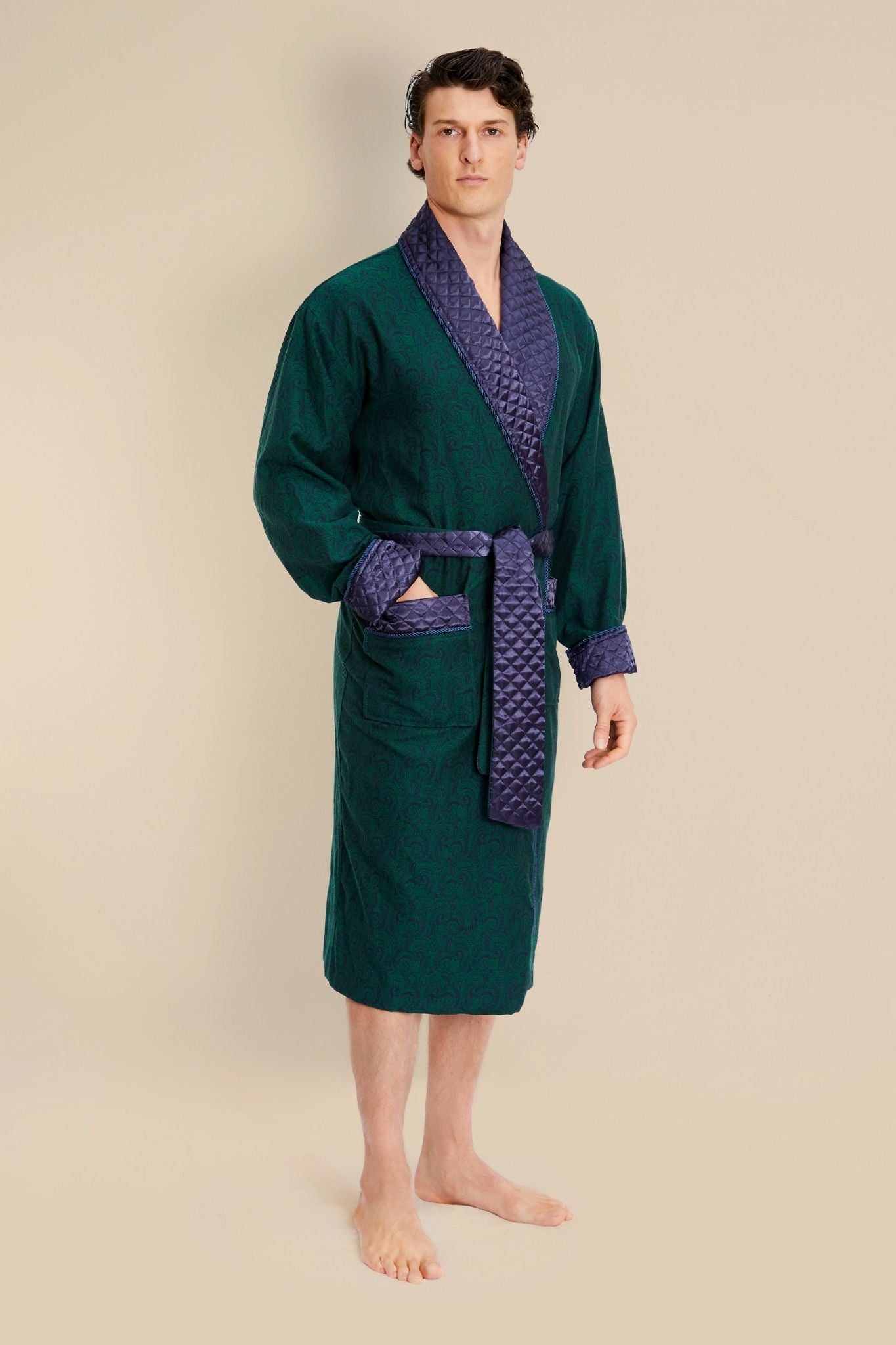 Connaught Long Smoking Jacket Robe in Green