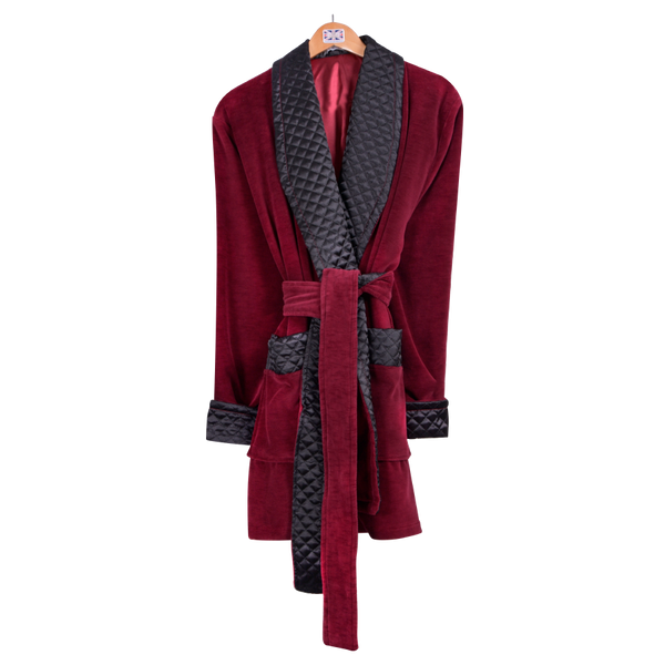 Belgravia Luxury Cotton Short Velvet Robe in Burgundy Bown of
