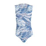 Silver Botanical Sleeveless Back Zip One-Piece Swimsuit