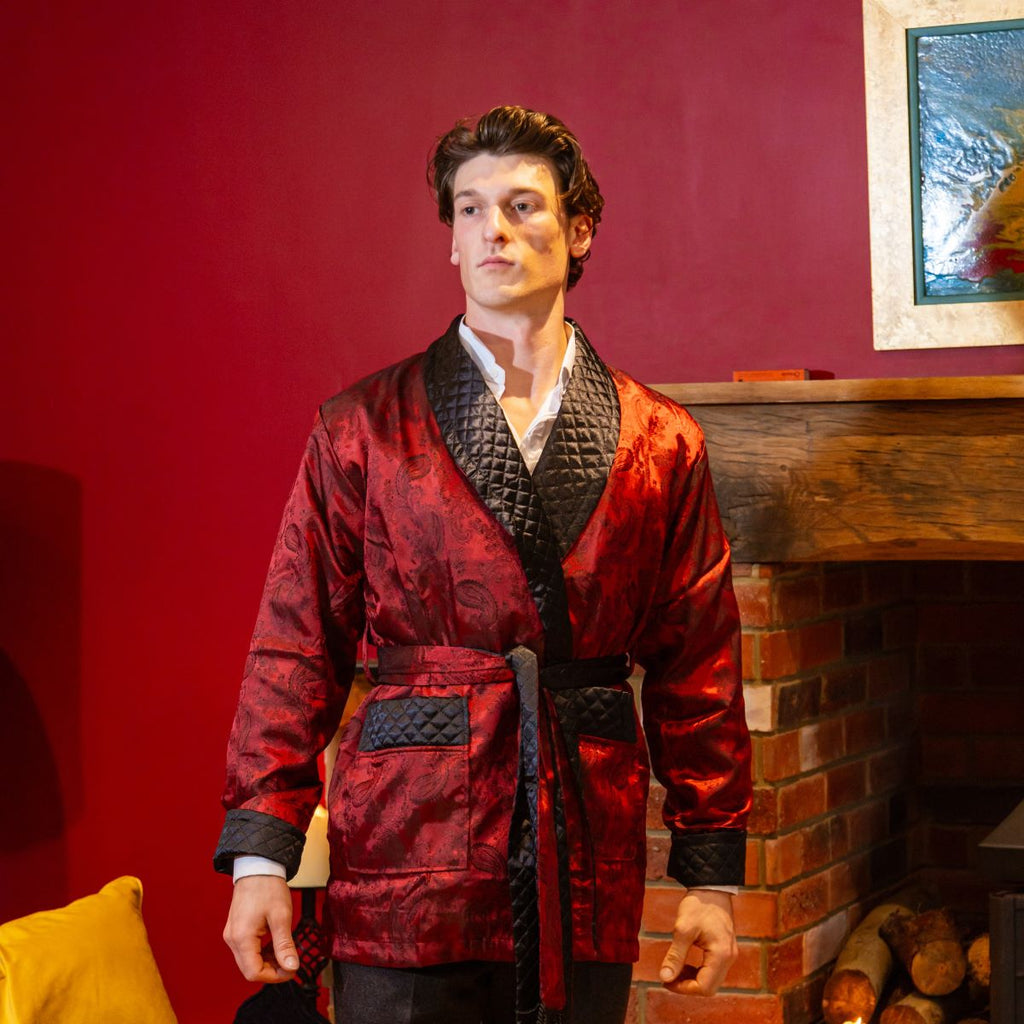 Clarke Men's Short Smoking Jacket - Claret Main Image