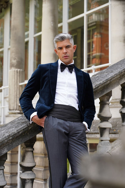 Made to measure Men's Single breasted Italian Velvet Blazer - Navy