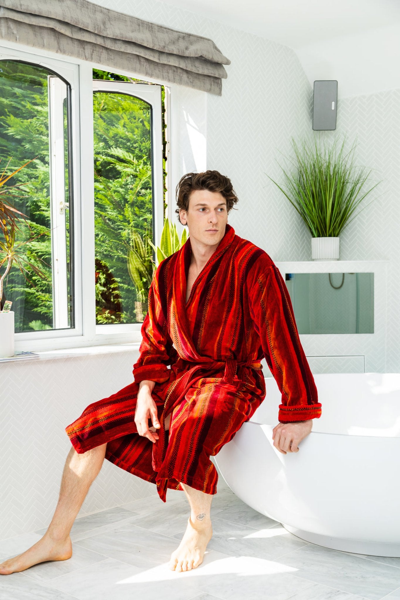 mens red dressing gown Men's Flannel Robe in Red
