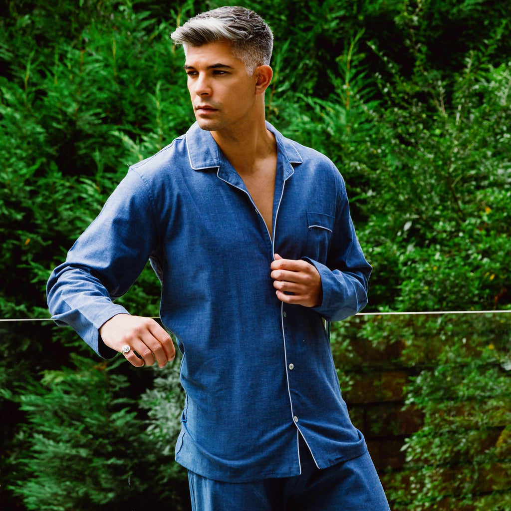 Men's Pyjamas Brushed Cotton Blue - Azur