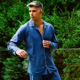 Pyjamas pour hommes en coton brossé bleu - Azur